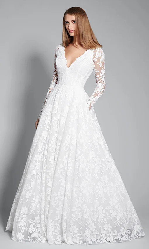 Strapless fit to flare beaded lace gown