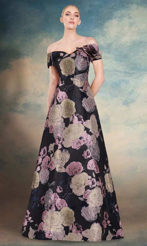 Strapless fit to flare beaded lace gown